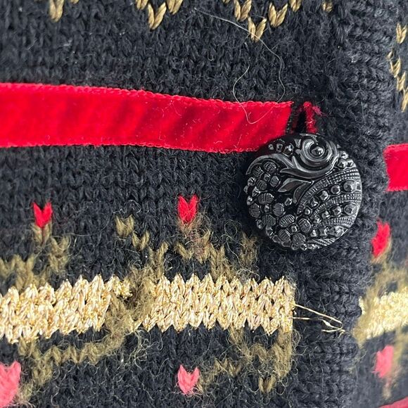 Vintage 80s SUSAN BRISTOL Sweater Vest Women's Small Black Red Floral Wool 90s - Picture 4 of 12